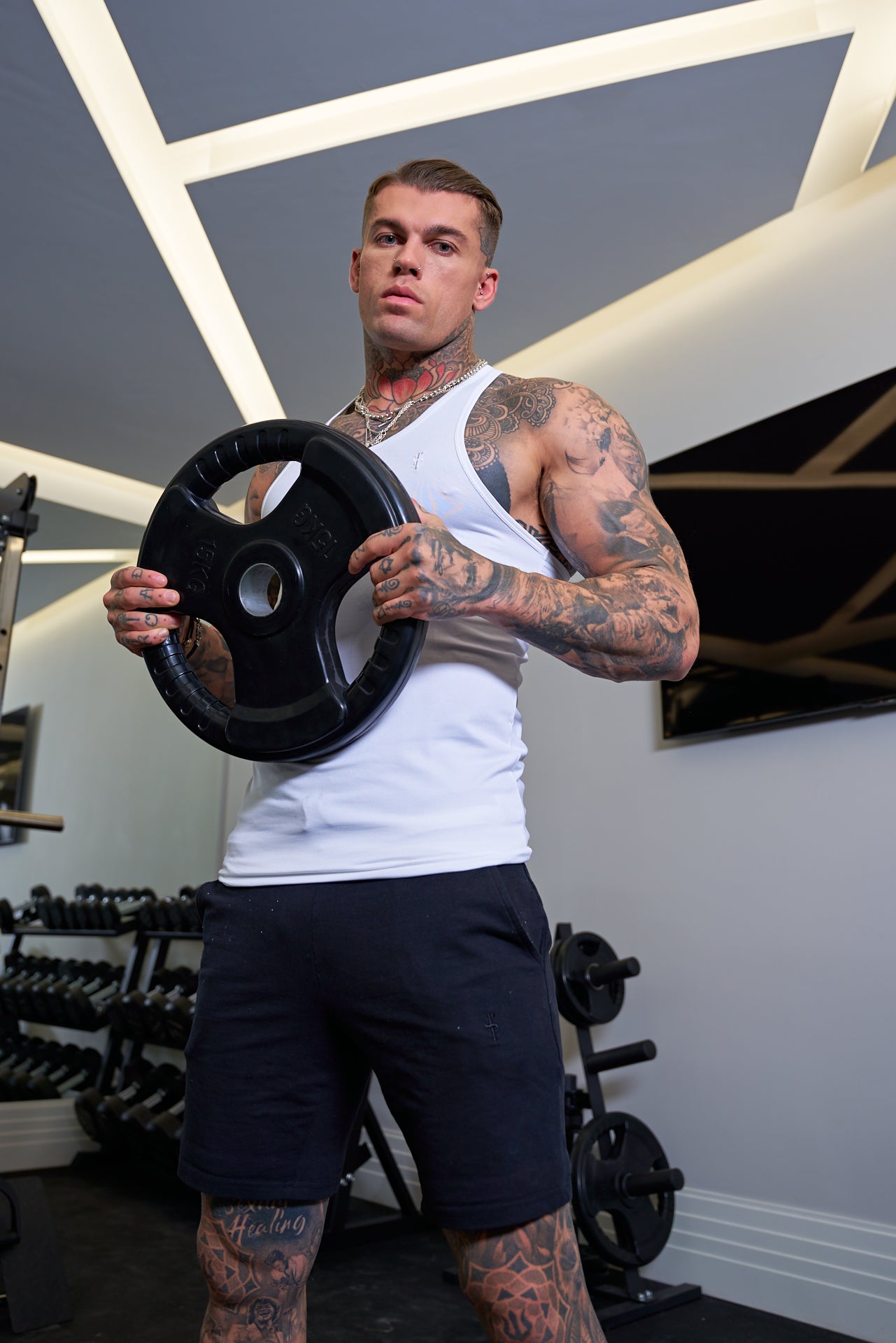Muscle Fit White Gym Vest - FSH690