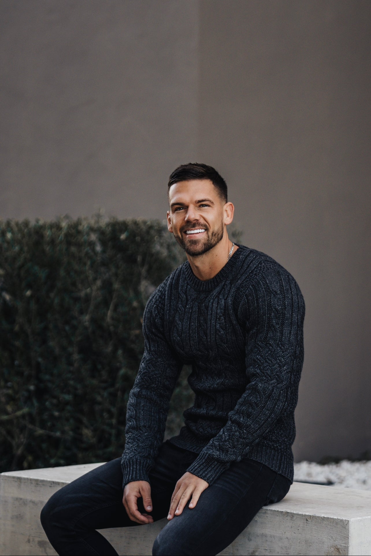 Father Sons Luxury Lambs Wool Braided Knot Charcoal Sweater With Metal Decal - FSN024