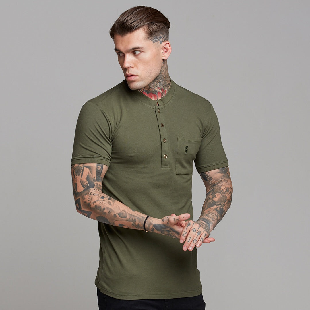 Classic Khaki Grandad Polo Shirt - FSH294