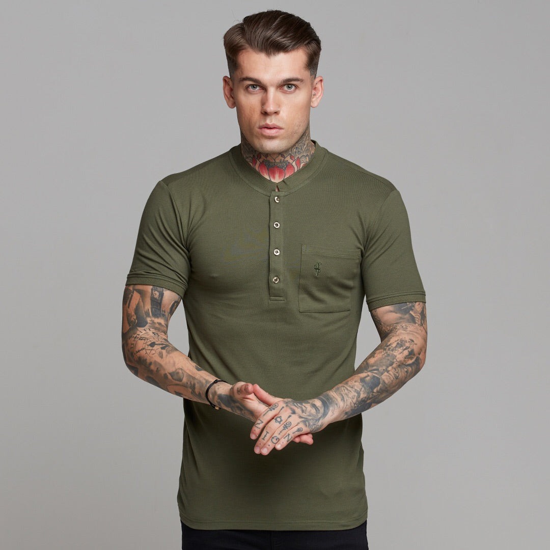 Classic Khaki Grandad Polo Shirt - FSH294