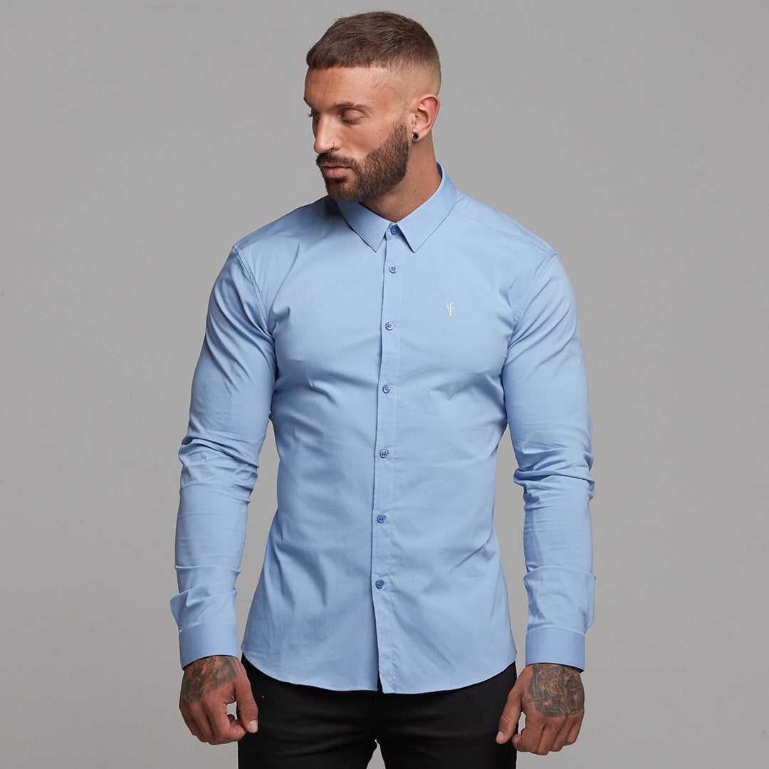 Super Slim Stretch Classic Light Blue Panel Shirt - FS319