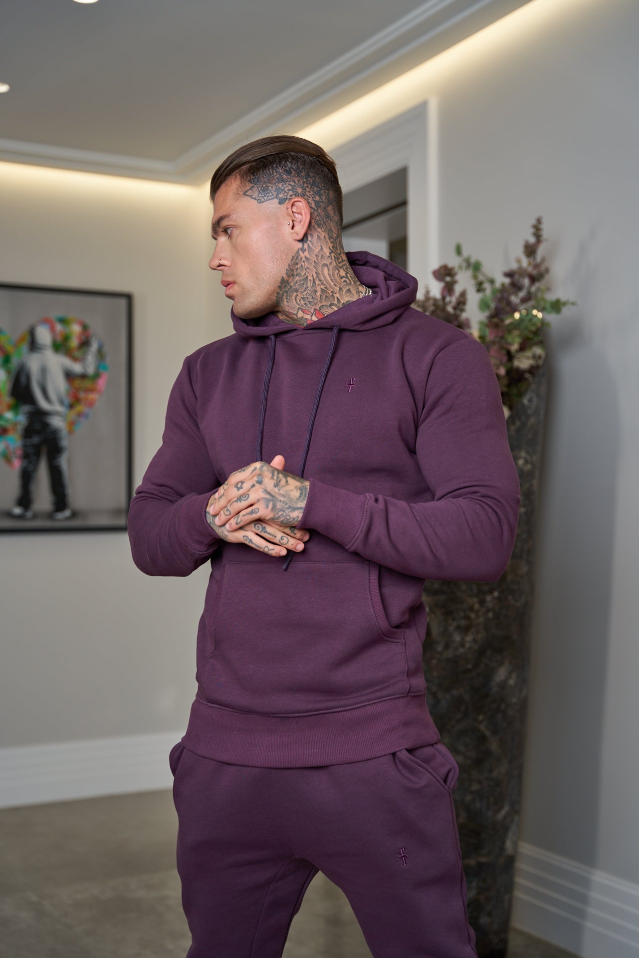 Plum Kangaroo Hoodie Top with FS Embroidery - FSH703