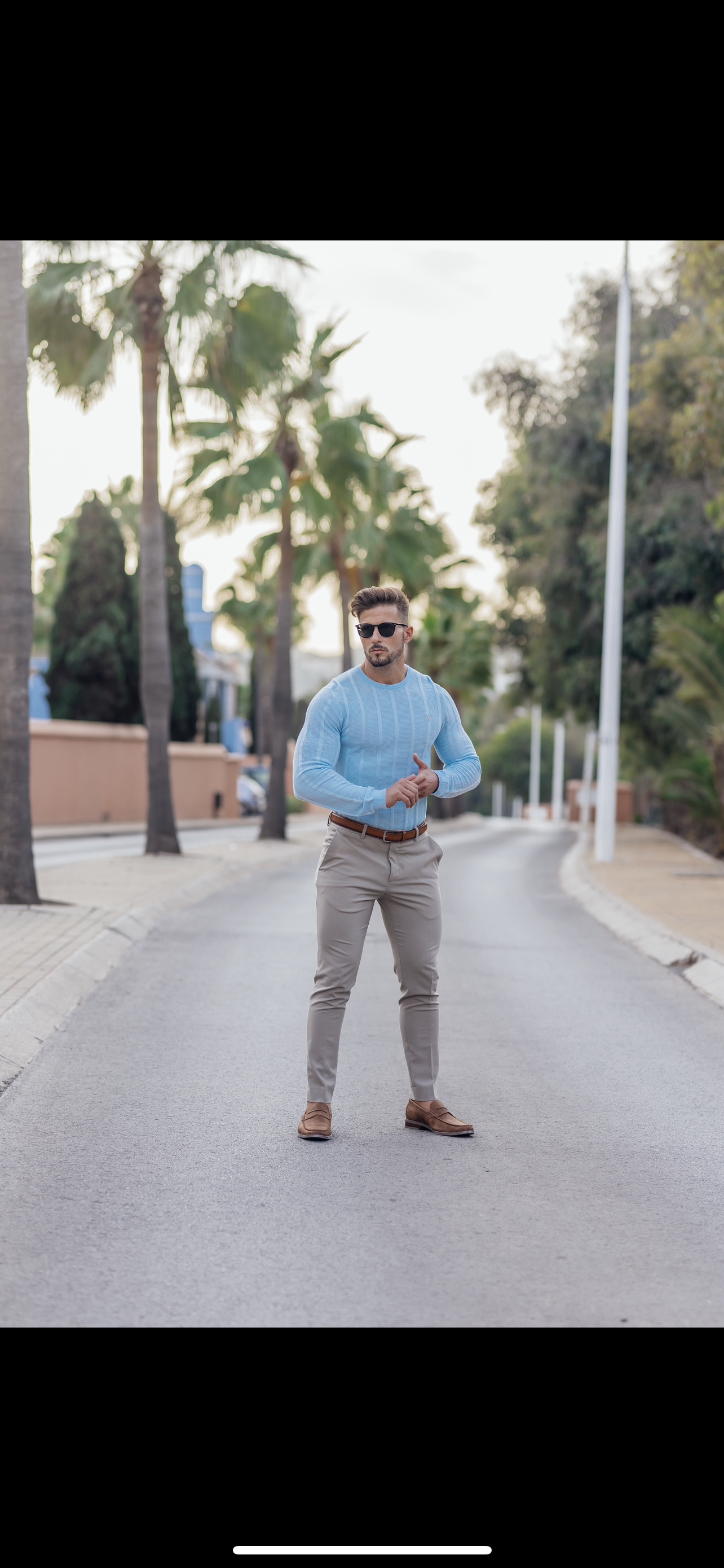 Classic Long Sleeve Baby Blue Knitted Wide Rib Crew with Gold Emblem - FSH738