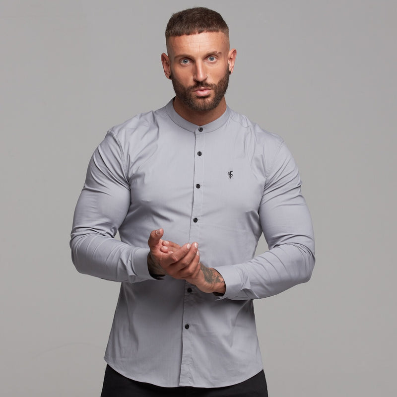 Father Sons Super Slim Stretch Classic Silver Grey Grandad Collar - FS289