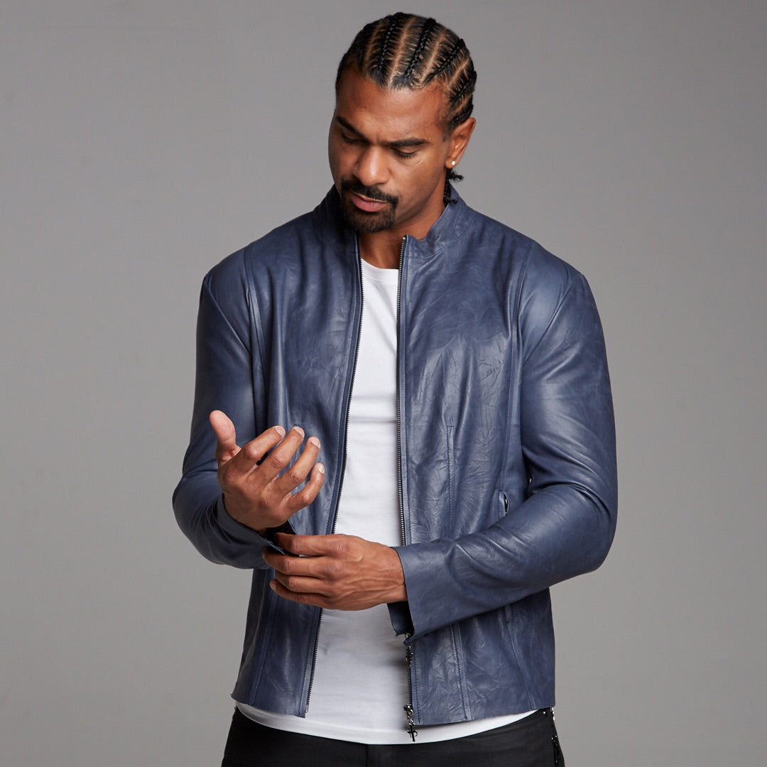 Navy Lambs Leather Jacket - FSH217