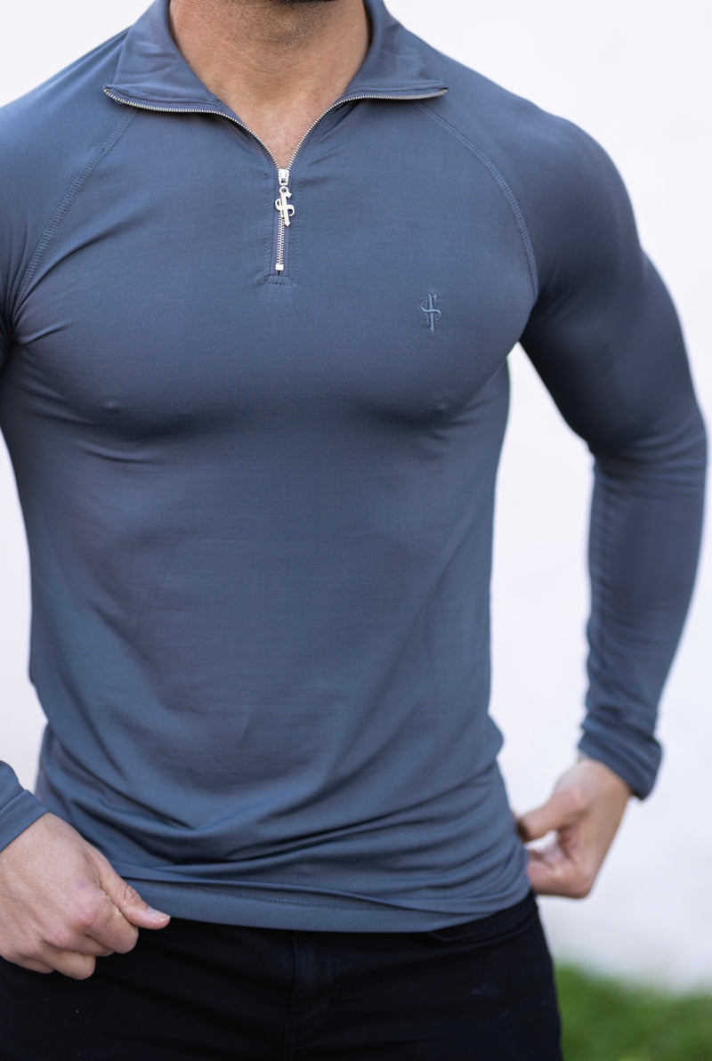 Father Sons Long Sleeve Slate Grey Half Zip Gym Top - FSH693