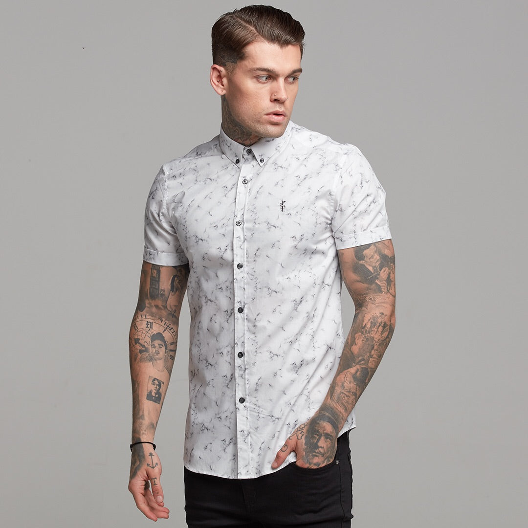 Super Slim Stretch Marble Print Short Sleeve - FS433