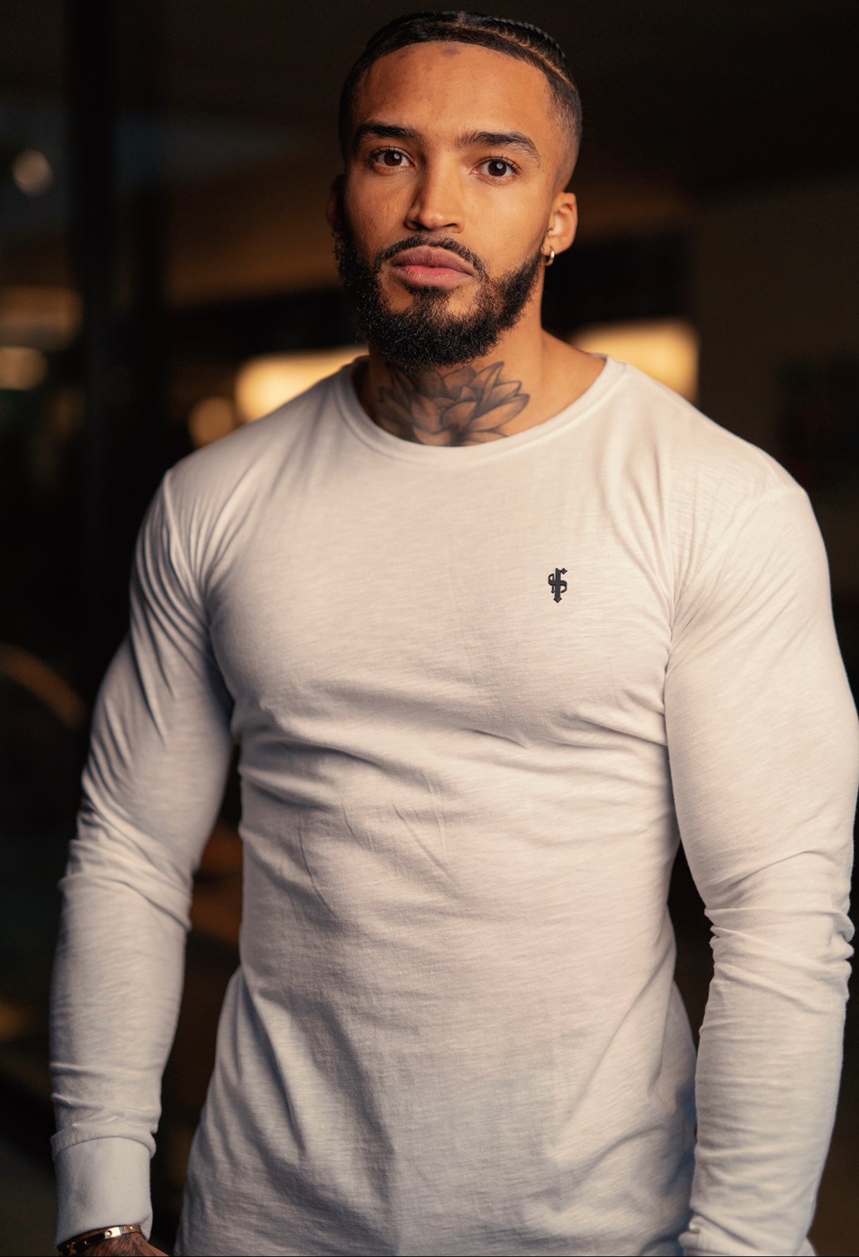 White Slub Crew Long Sleeve With Cuff - FSH727