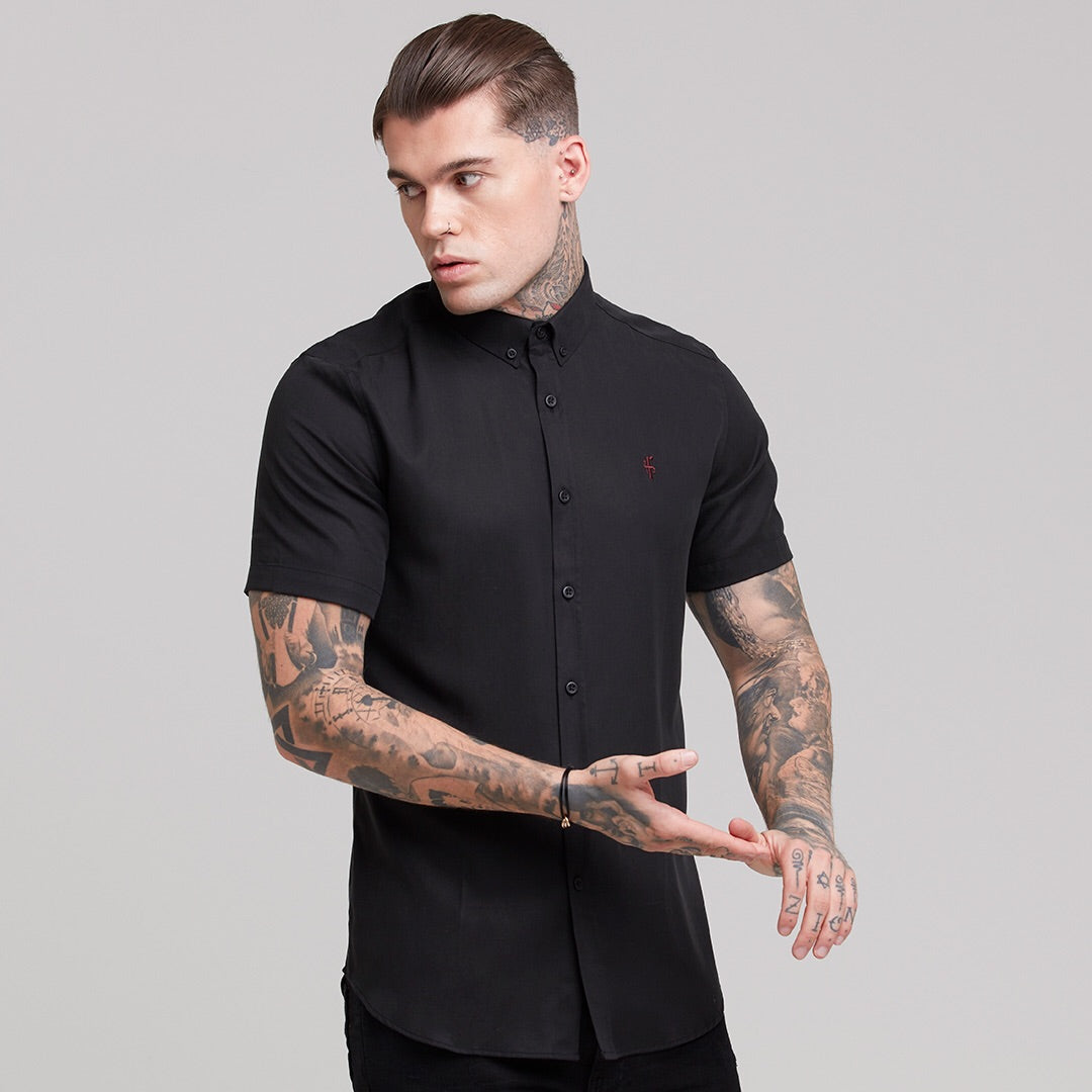 Classic Black Lyocell Short Sleeve (Burgundy Emblem) - FS466 (LAST CHANCE)