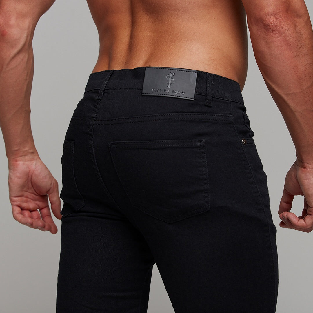 Ripped Slim Stretch Black Jeans - FSH101 (LAST CHANCE)