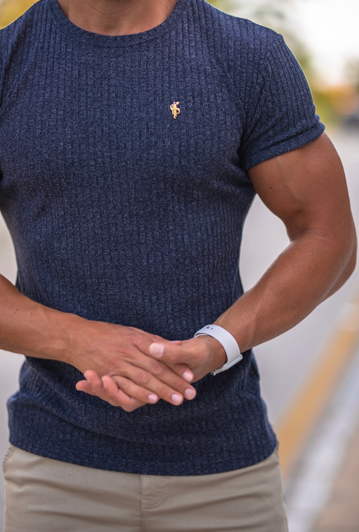 Classic Dark Navy Ribbed Crew Gold Metal Emblem - FSH505