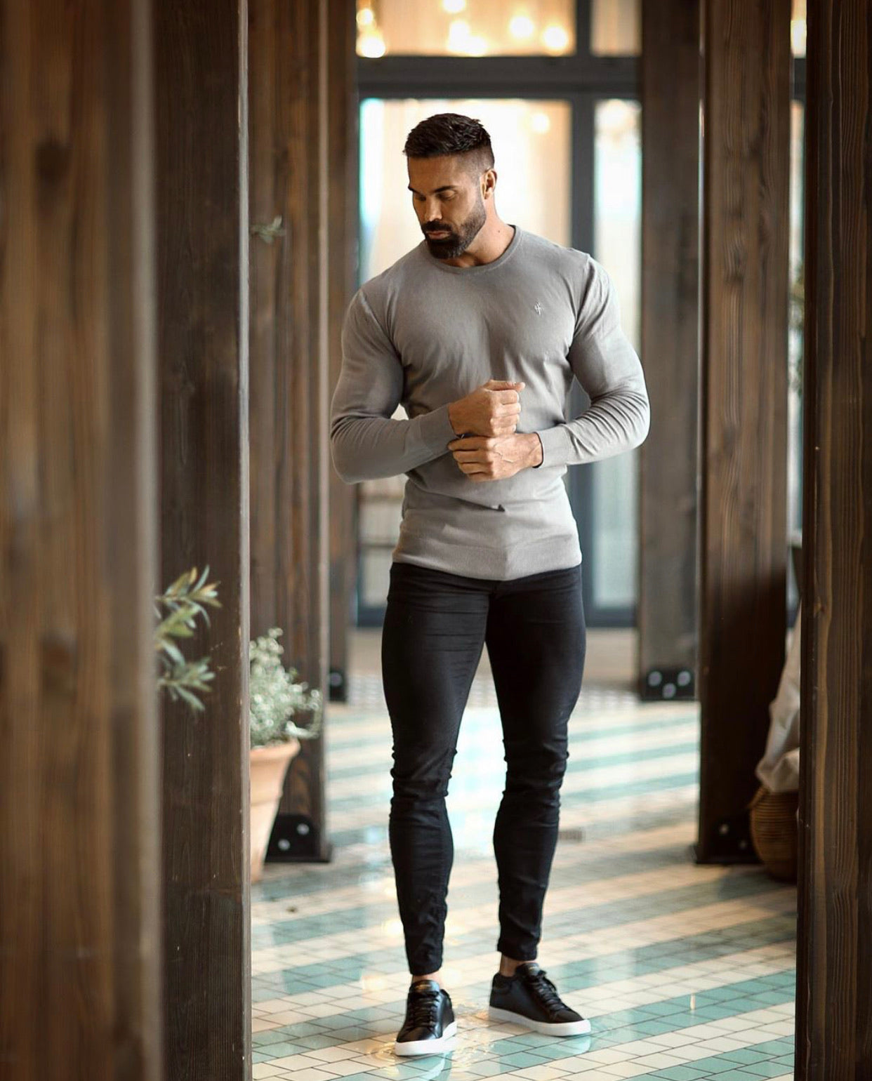 Father Sons Classic Charcoal Grey Crew Knitted Sweater (Charcoal Emblem) - FSH366