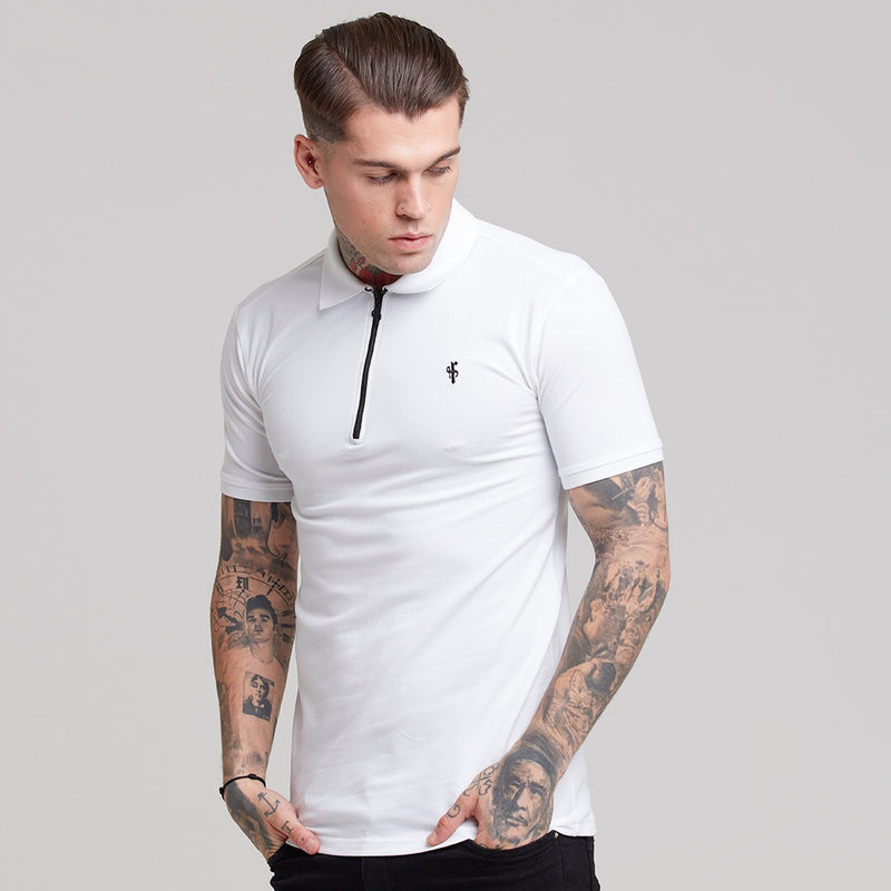 Father Sons Classic White Zipped Polo Shirt - FSH299