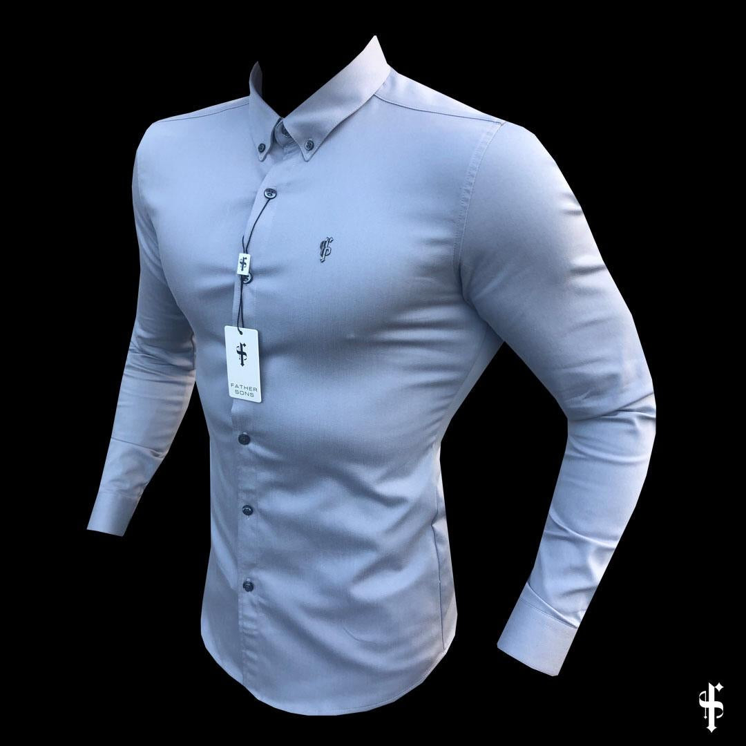 Super Slim Stretch Grey  Denim Long Sleeve with Metal Decal Emblem - FS638