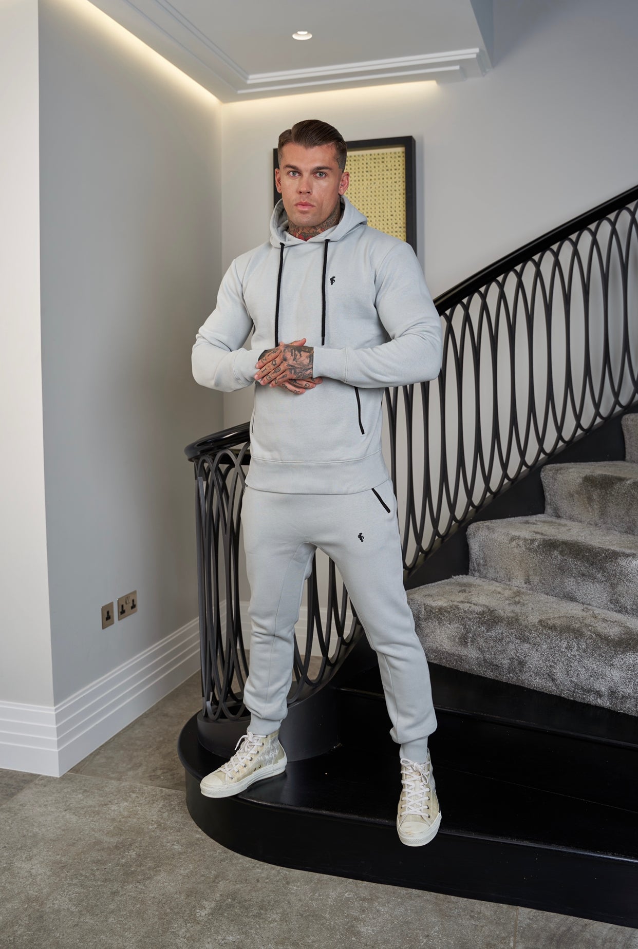 Stone Grey / Black Raglan Bottoms with Zipped Pockets - FSH718