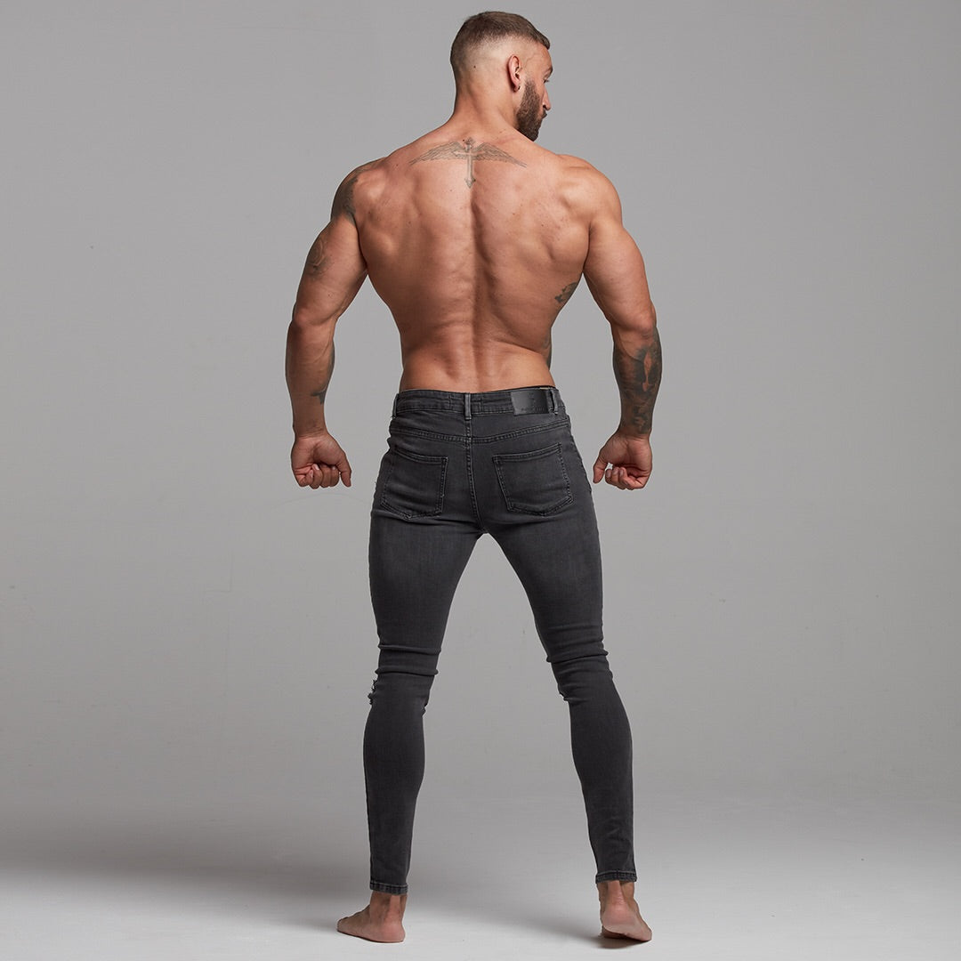 Stretch Washed Black Ripped Tapered Ankle Skinny Jeans - FSH227