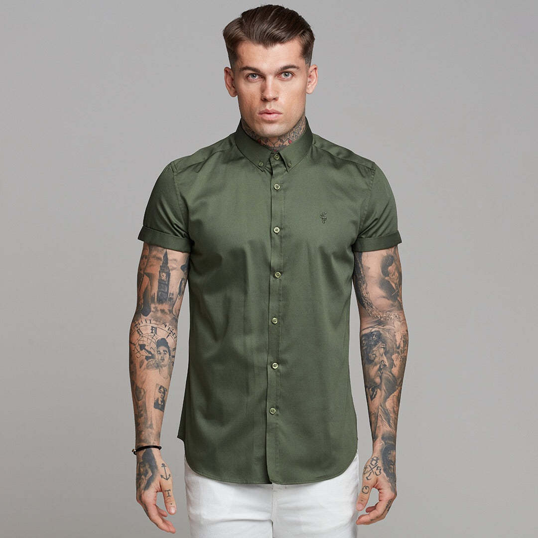 Classic Button Down Khaki Luxe Egyptian Cotton Short Sleeve - FS502 (LAST CHANCE)