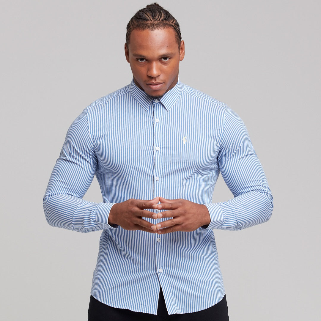 Super Slim Stretch Navy & White Stripe (Yellow Emblem)  -  FS364
