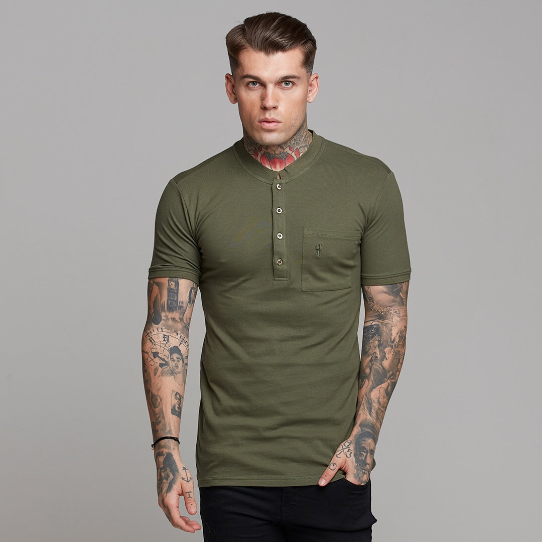 Classic Khaki Grandad Polo Shirt - FSH294