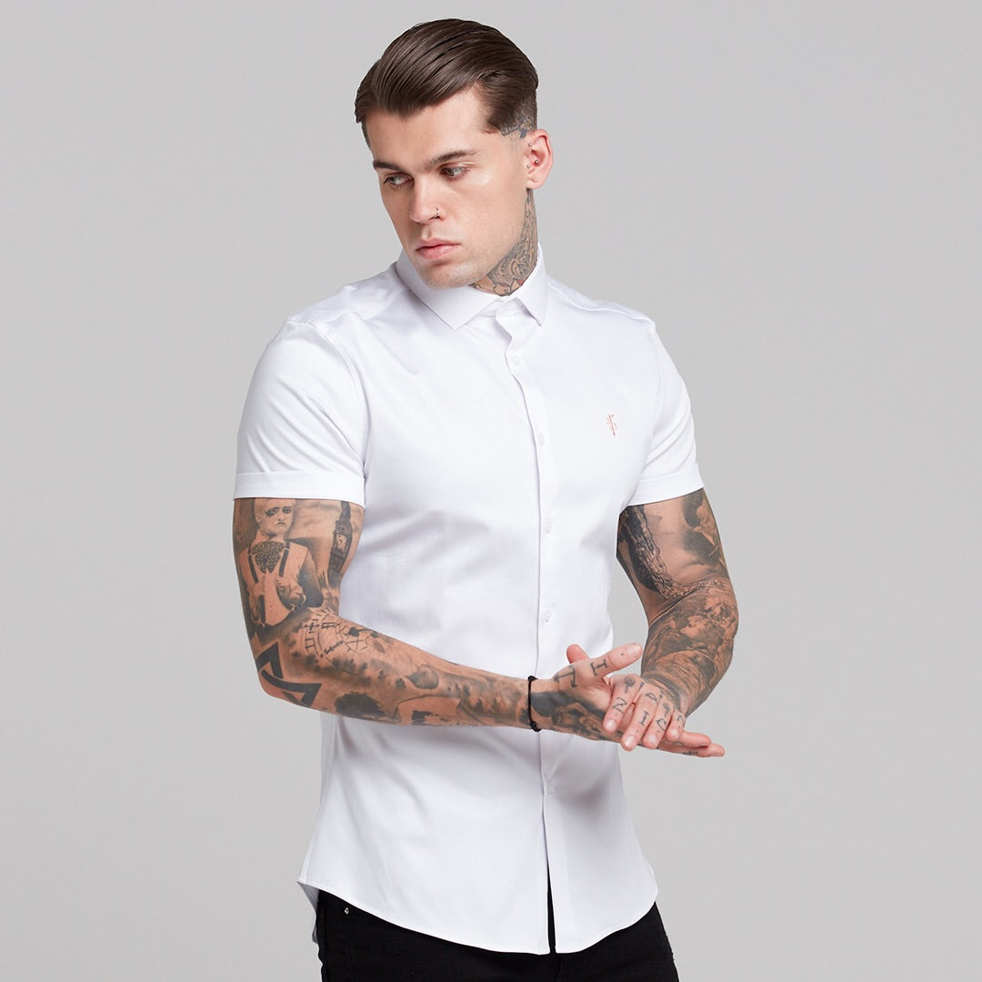Slim Sateen Classic White with Peach Embroidery - FS400 (LAST CHANCE)