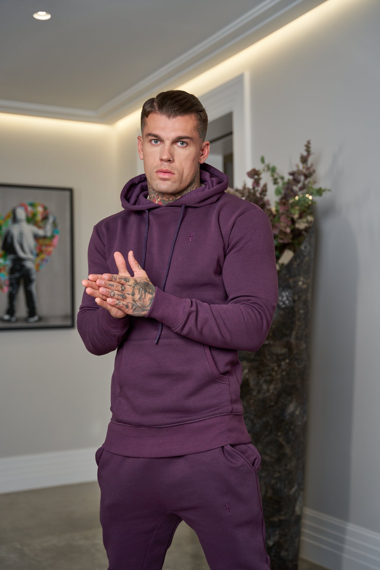 Plum Kangaroo Hoodie Top with FS Embroidery - FSH703