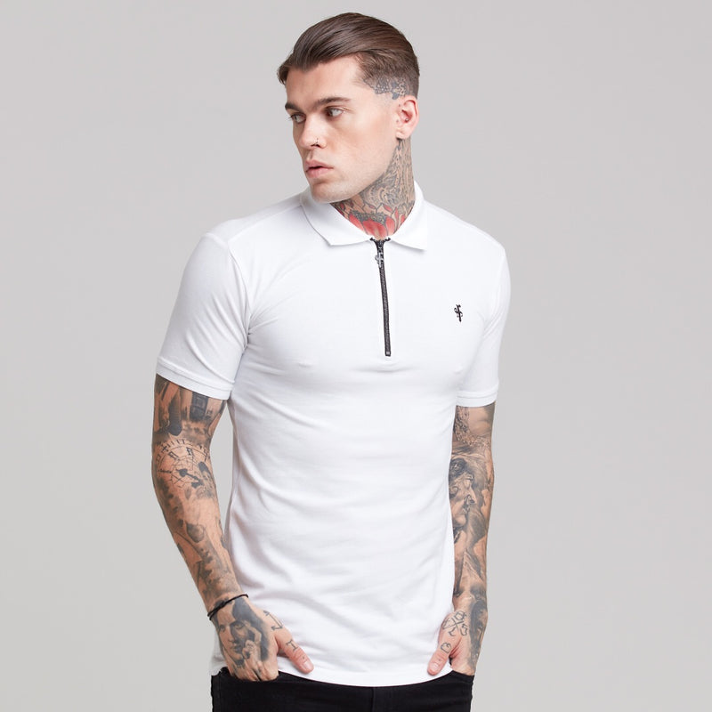 Father Sons Classic White Zipped Polo Shirt - FSH299