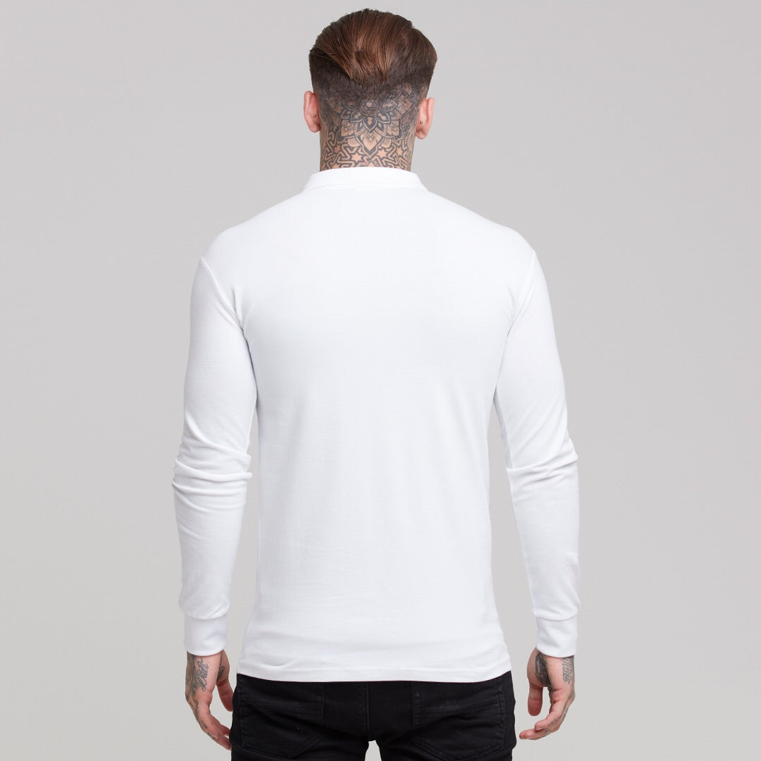 Classic White Zipped Long Sleeve Polo Shirt - FSH300