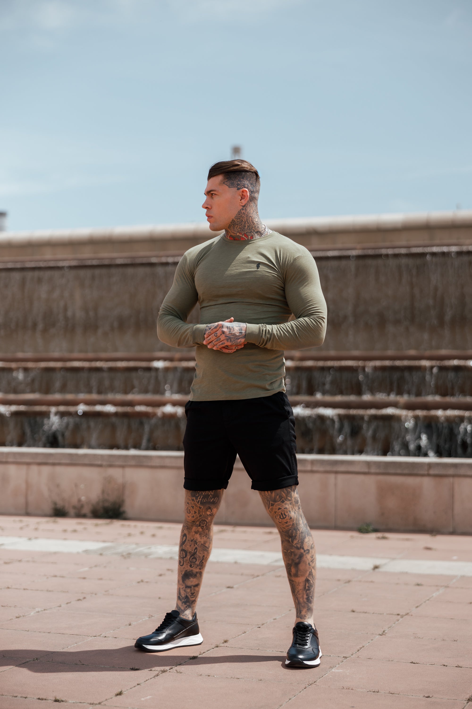 Khaki Slub Crew Long Sleeve With Cuff - FSH728