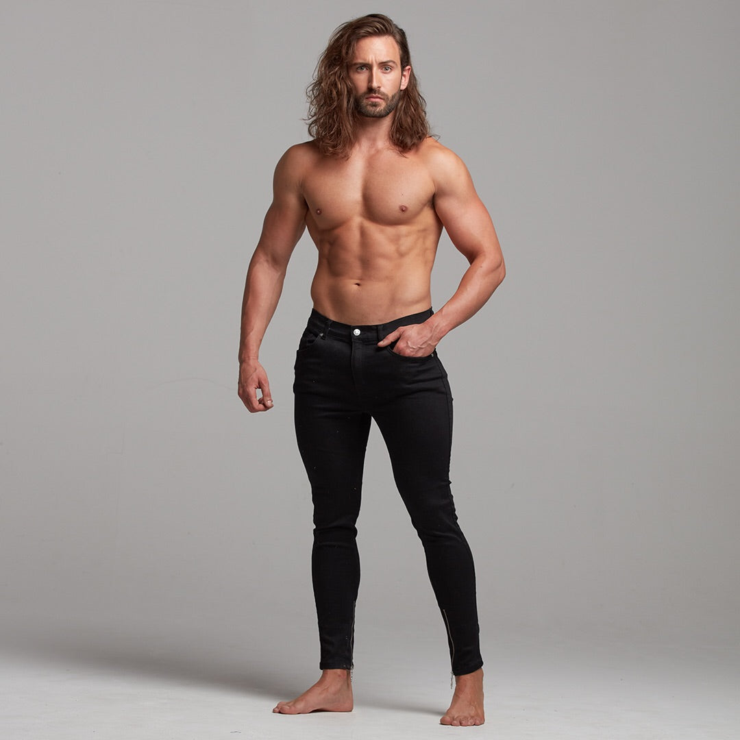 Zipped Ankle Slim Stretch Black Jeans - FSH235