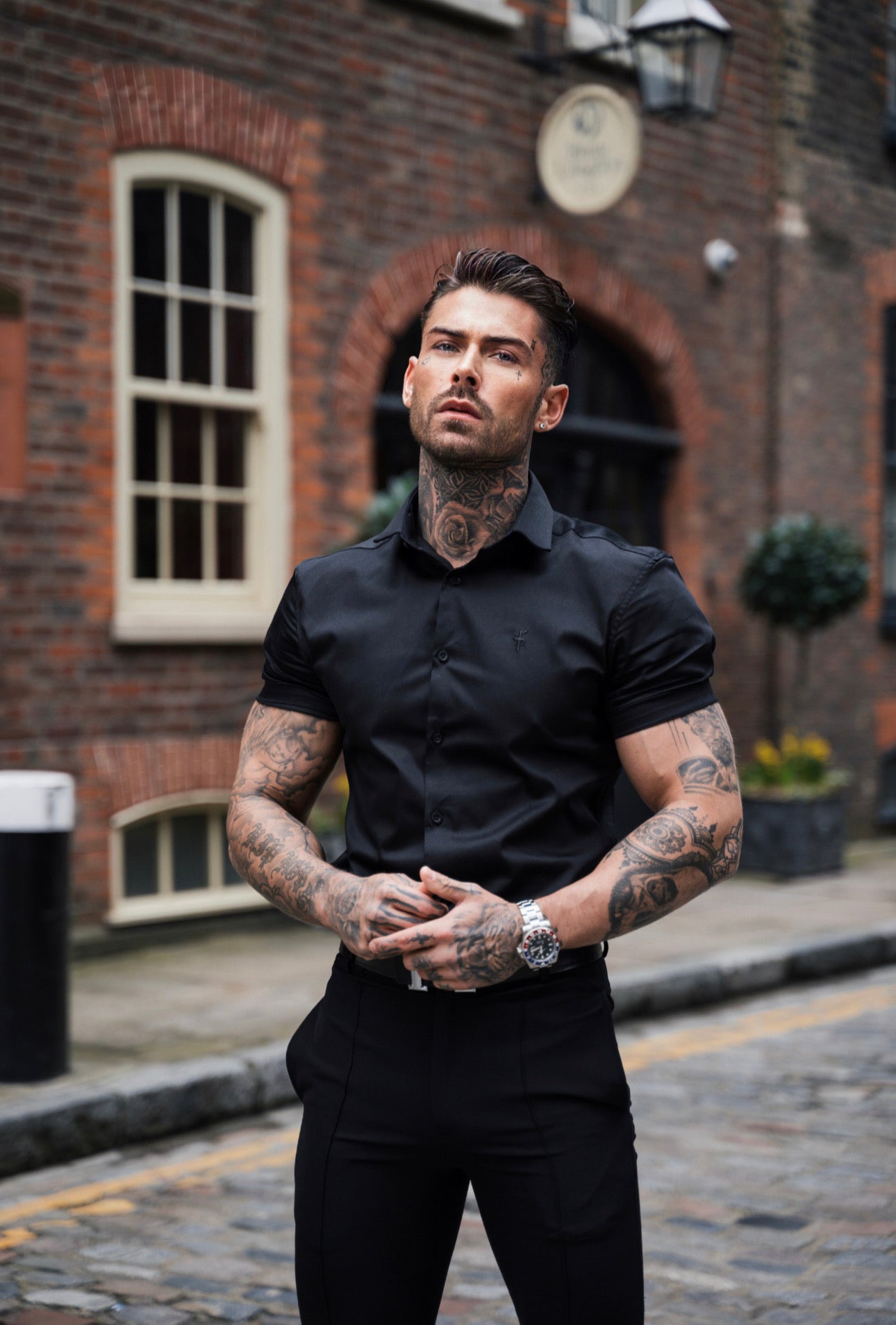 Slim Sateen Classic Black Short Sleeve - FS546