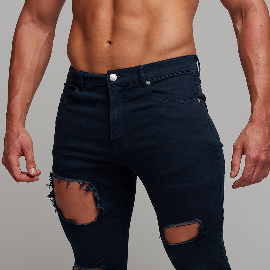 Slim Ultra Stretch Navy Ripped Jeans - FSH285