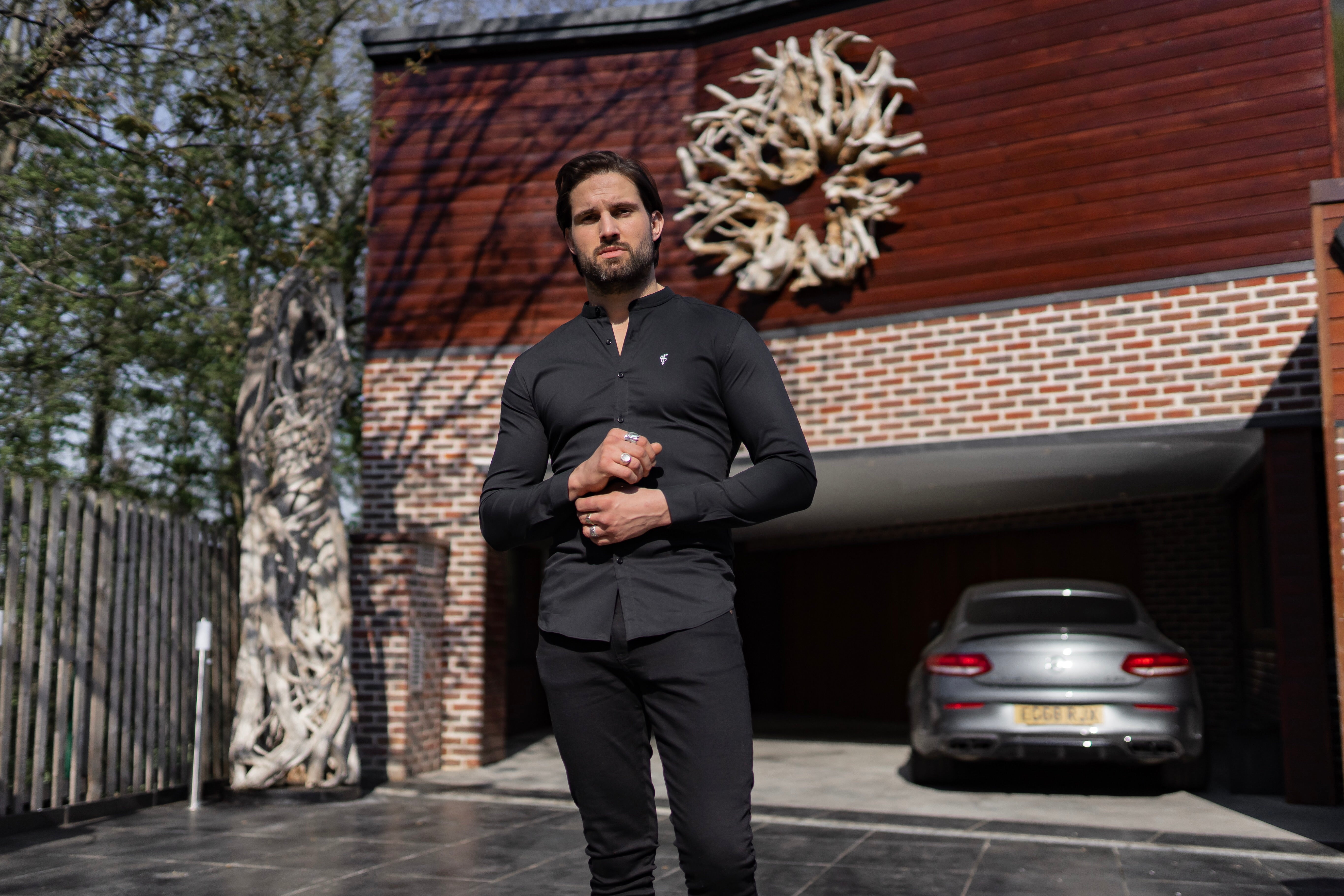 Super Slim Stretch Classic Black Grandad Collar - FS171