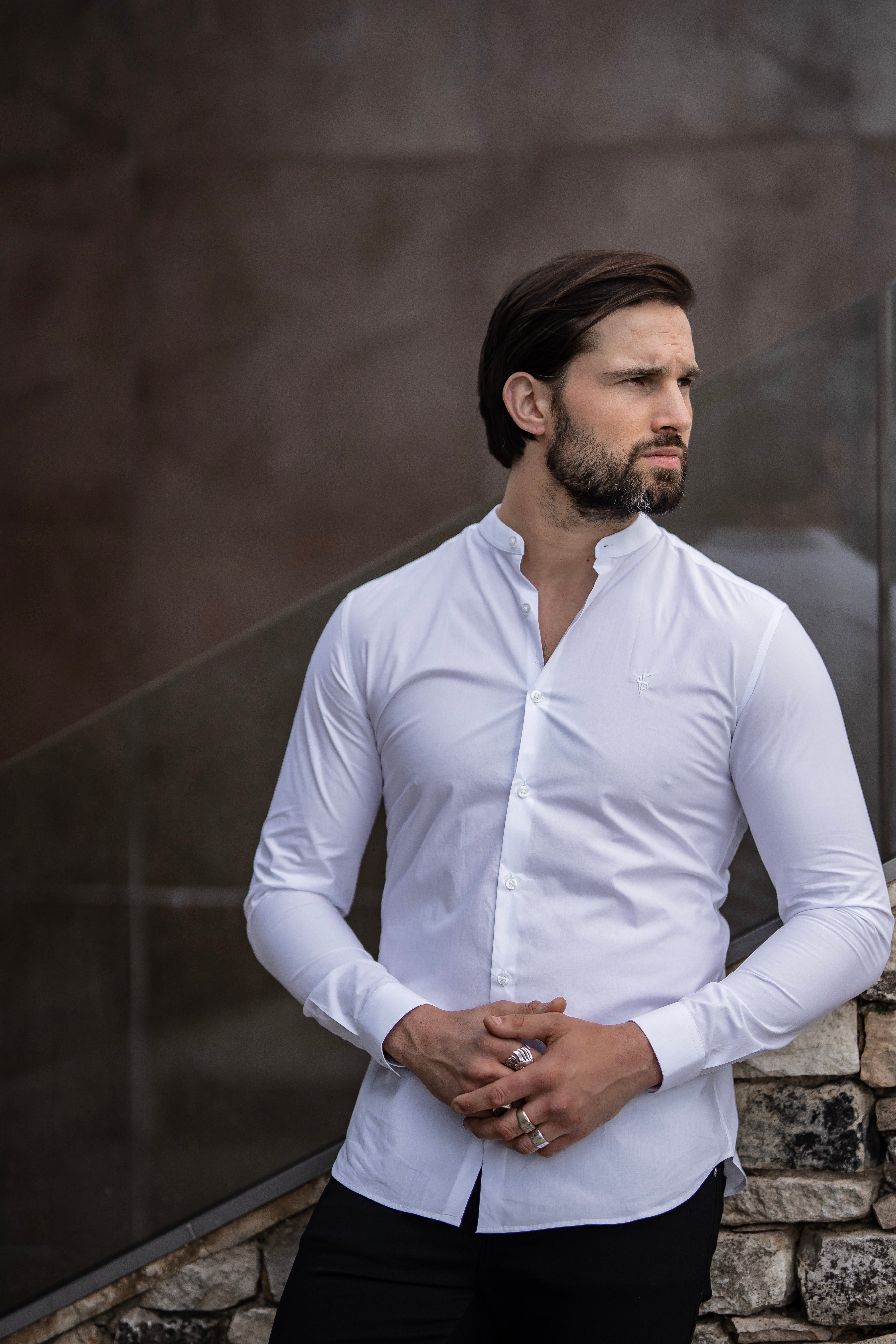 Classic Fit White Grandad Collar  - FS557 (LAST CHANCE)
