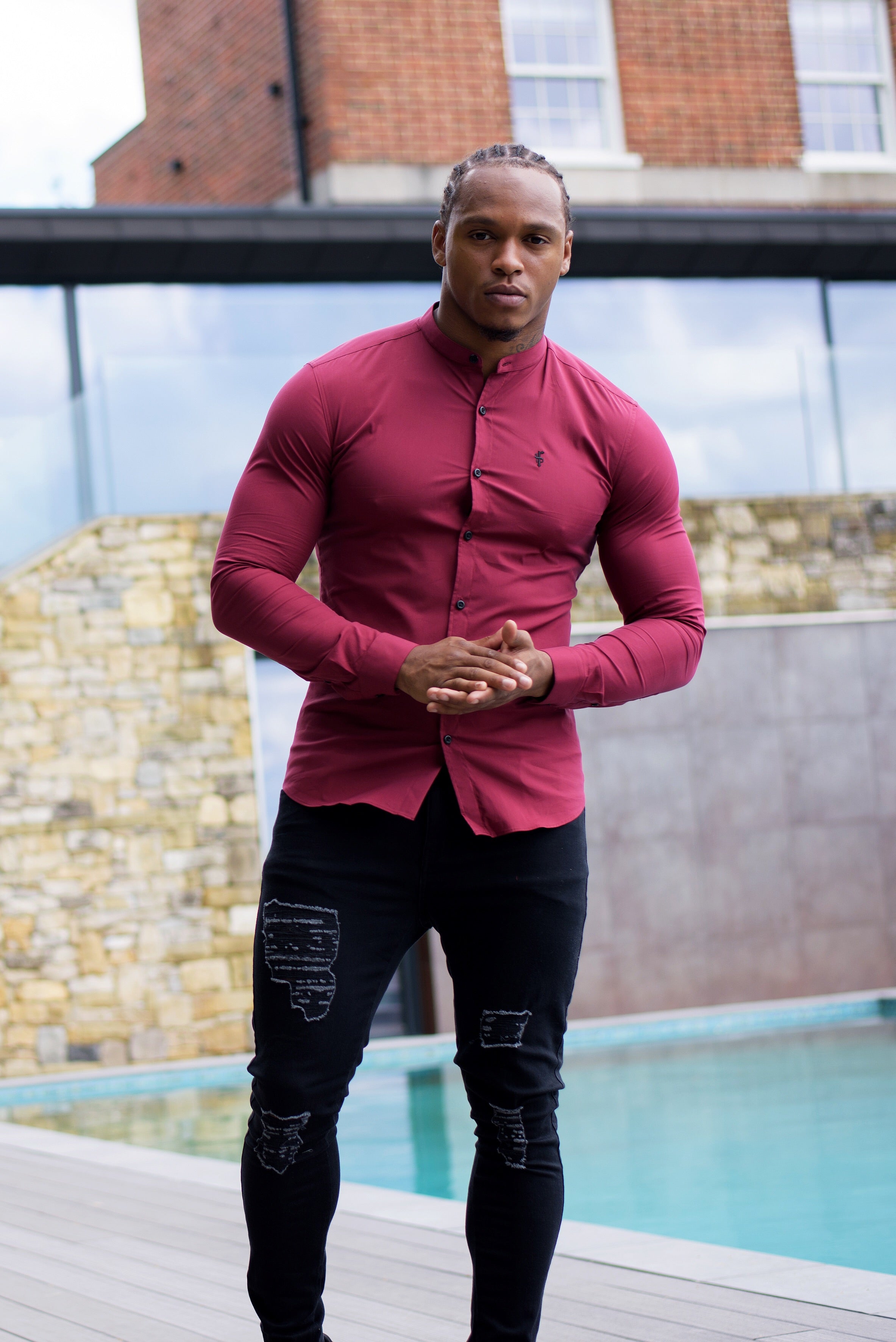 Super Slim Stretch Classic Oxblood Grandad Collar - FS294