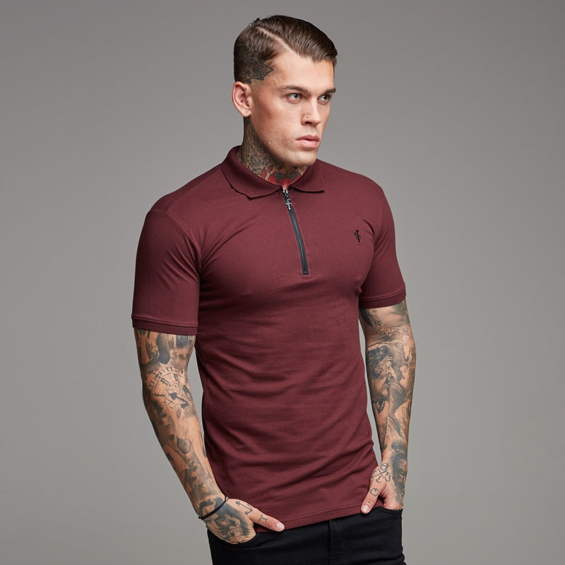 Father Sons Classic Burgundy and Black Zipped Polo Shirt - FSH333