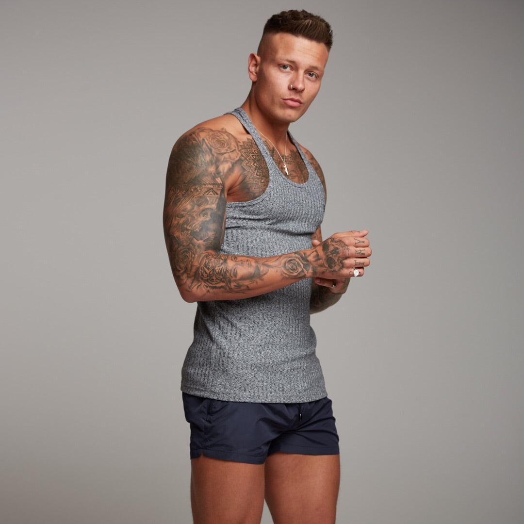 Classic Grey Ribbed Knit Super Slim Vest - FSH346