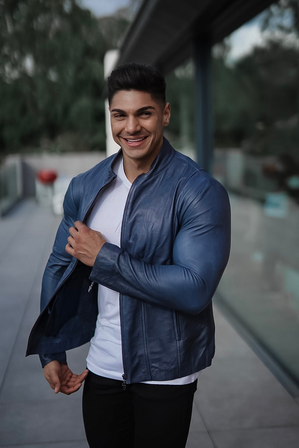 Navy Lambs Leather Jacket - FSH217