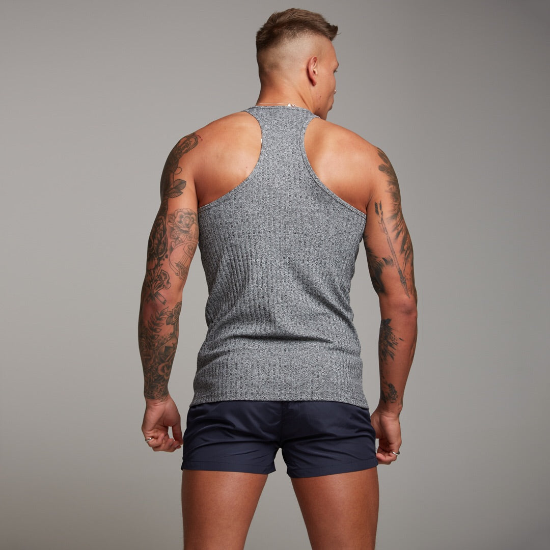 Classic Grey Ribbed Knit Super Slim Vest - FSH346
