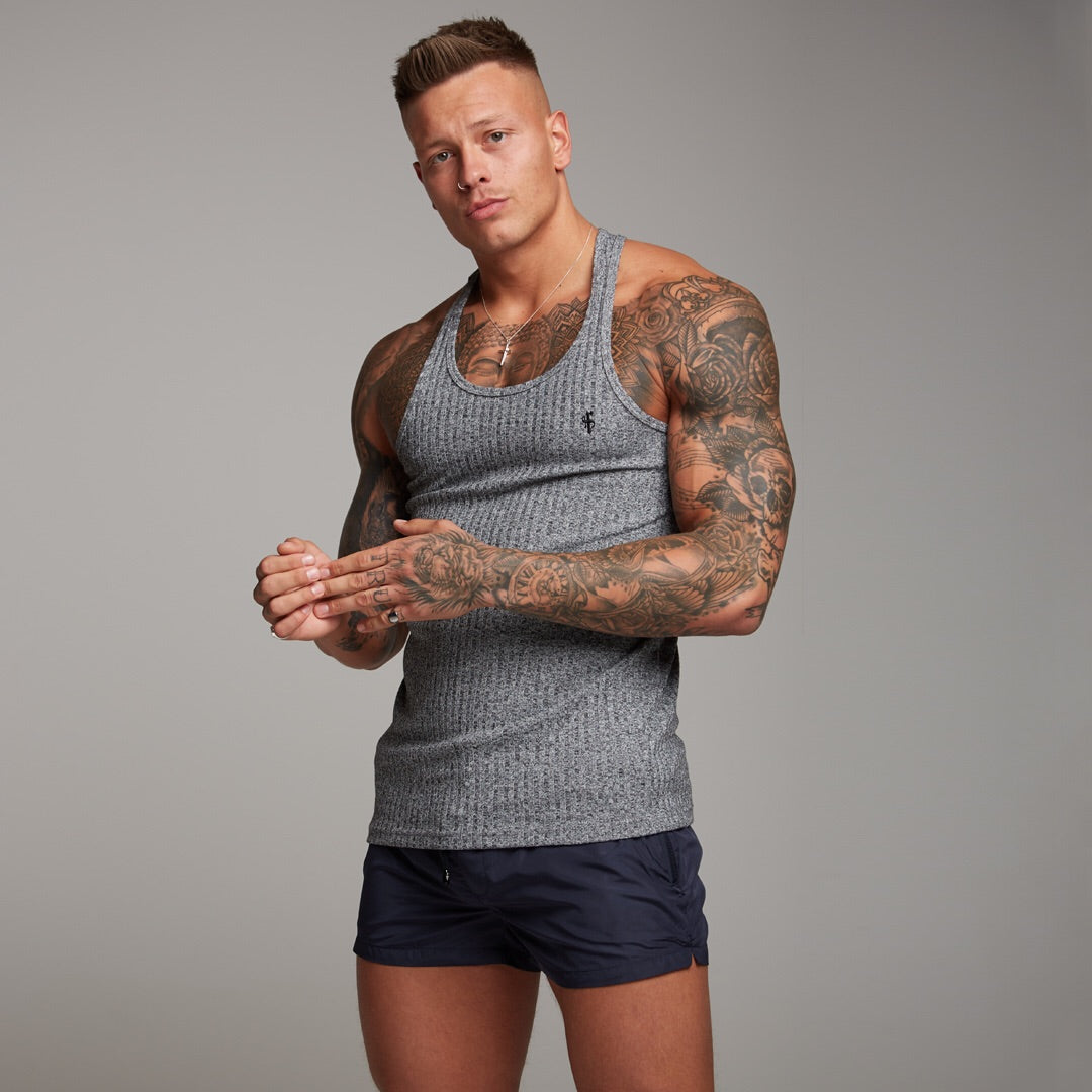 Classic Grey Ribbed Knit Super Slim Vest - FSH346