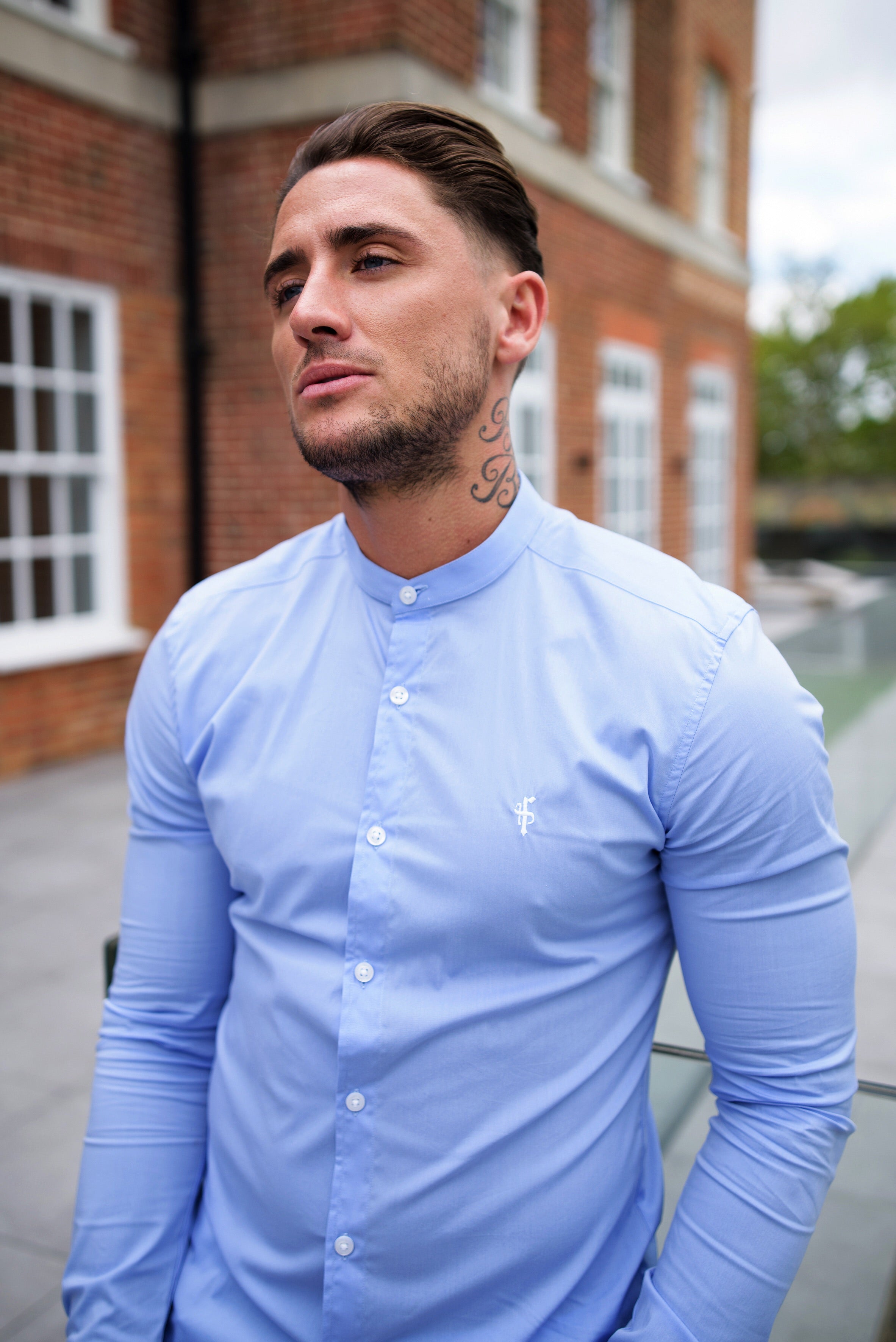Super Slim Stretch Light Blue Grandad Collar - FS555