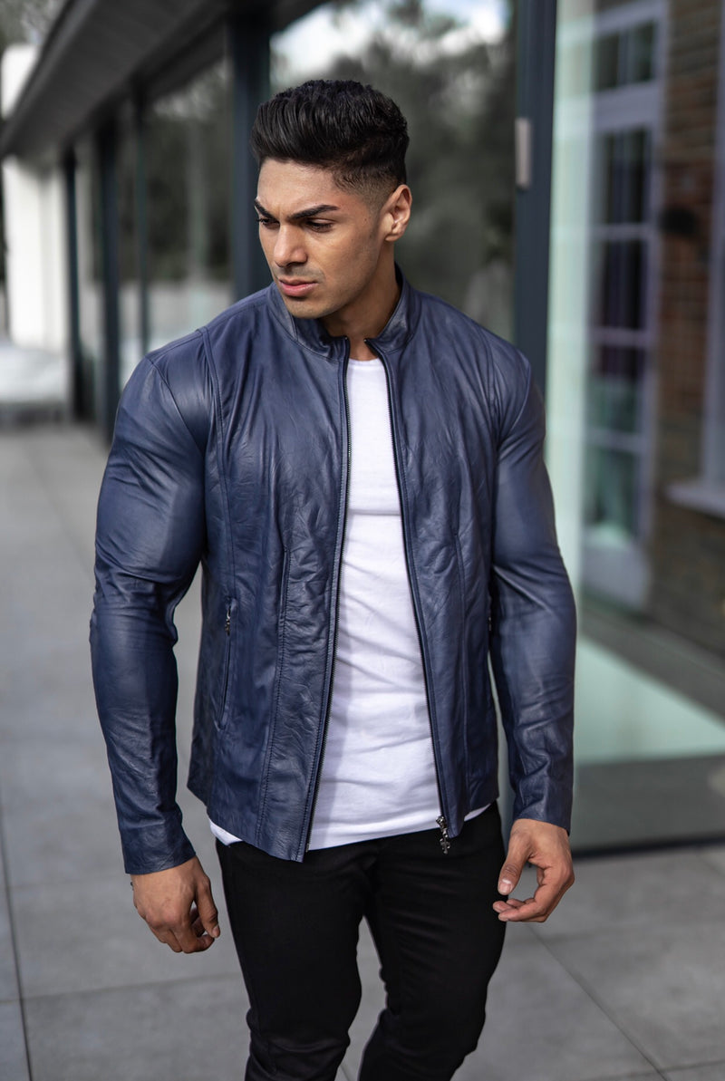 Father Sons Navy Lambs Leather Jacket - FSH217