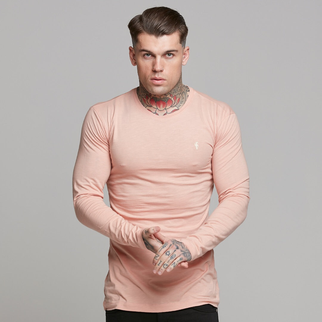 Peach Long  Sleeve Slub Crew - FSH325