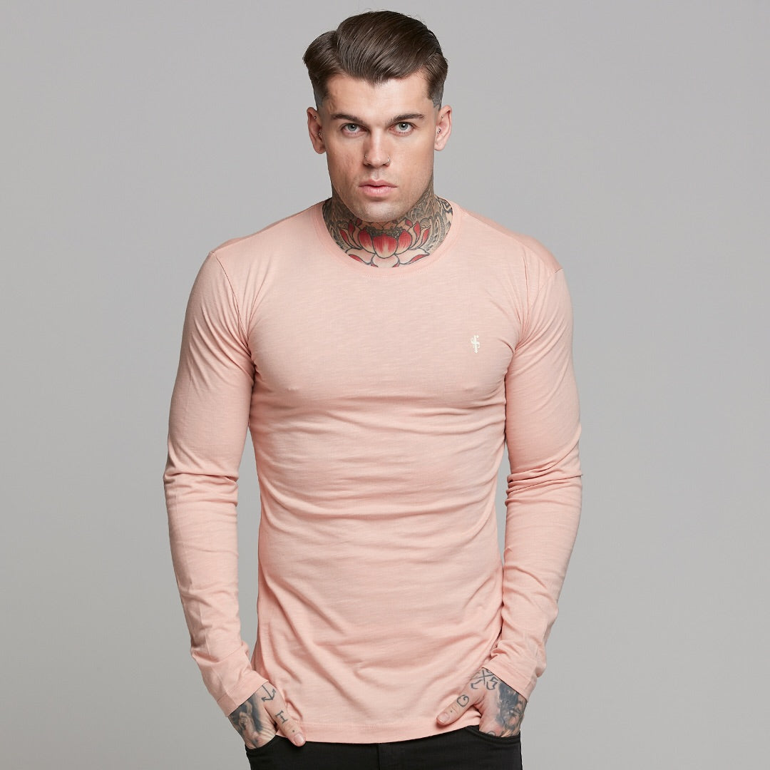 Peach Long  Sleeve Slub Crew - FSH325