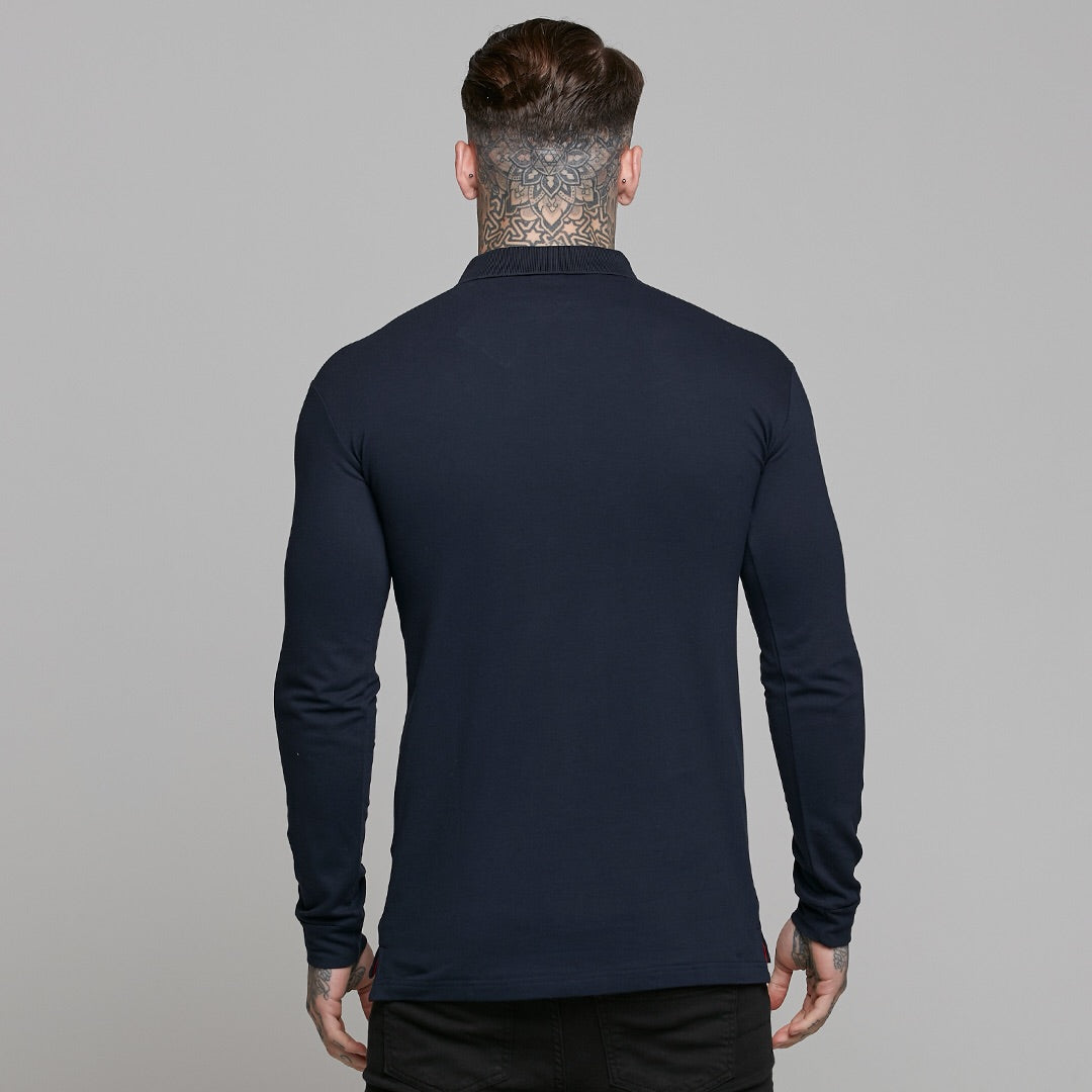 Classic Navy and Red Contrast Polo Shirt Long Sleeve - FSH326