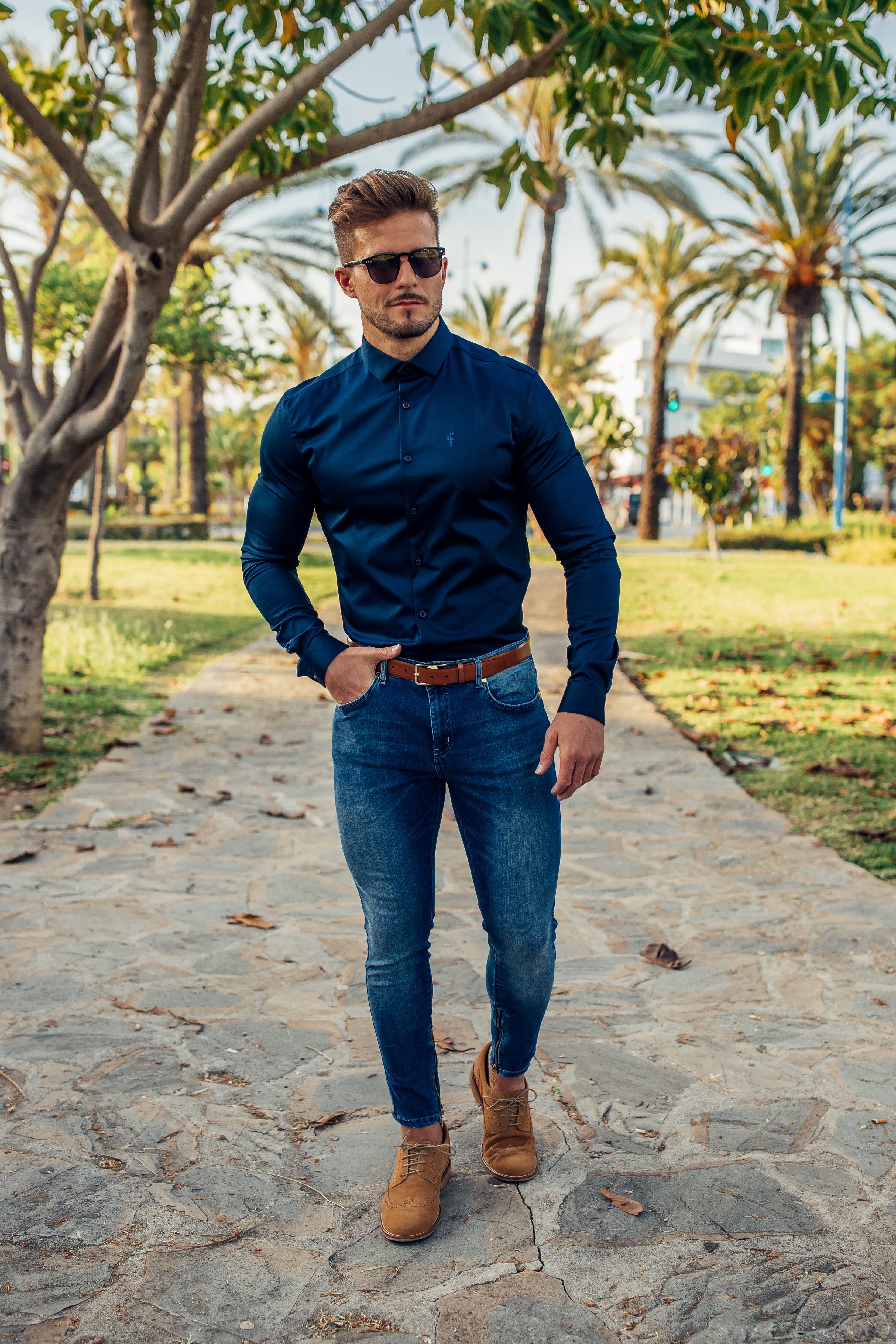 Slim Sateen Classic Navy Long Sleeve - FS547