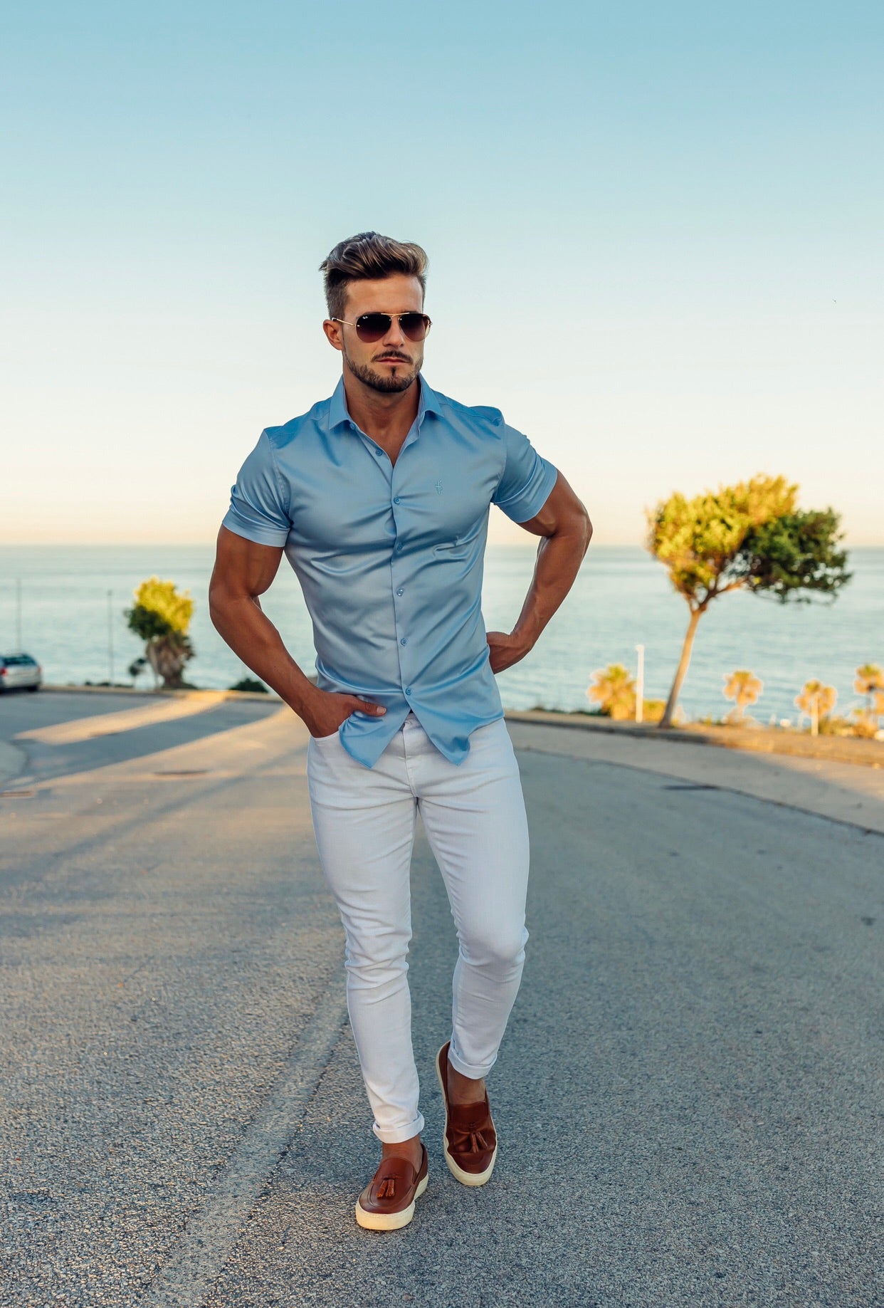 Slim Sateen Classic Light Blue Short Sleeve - FS552