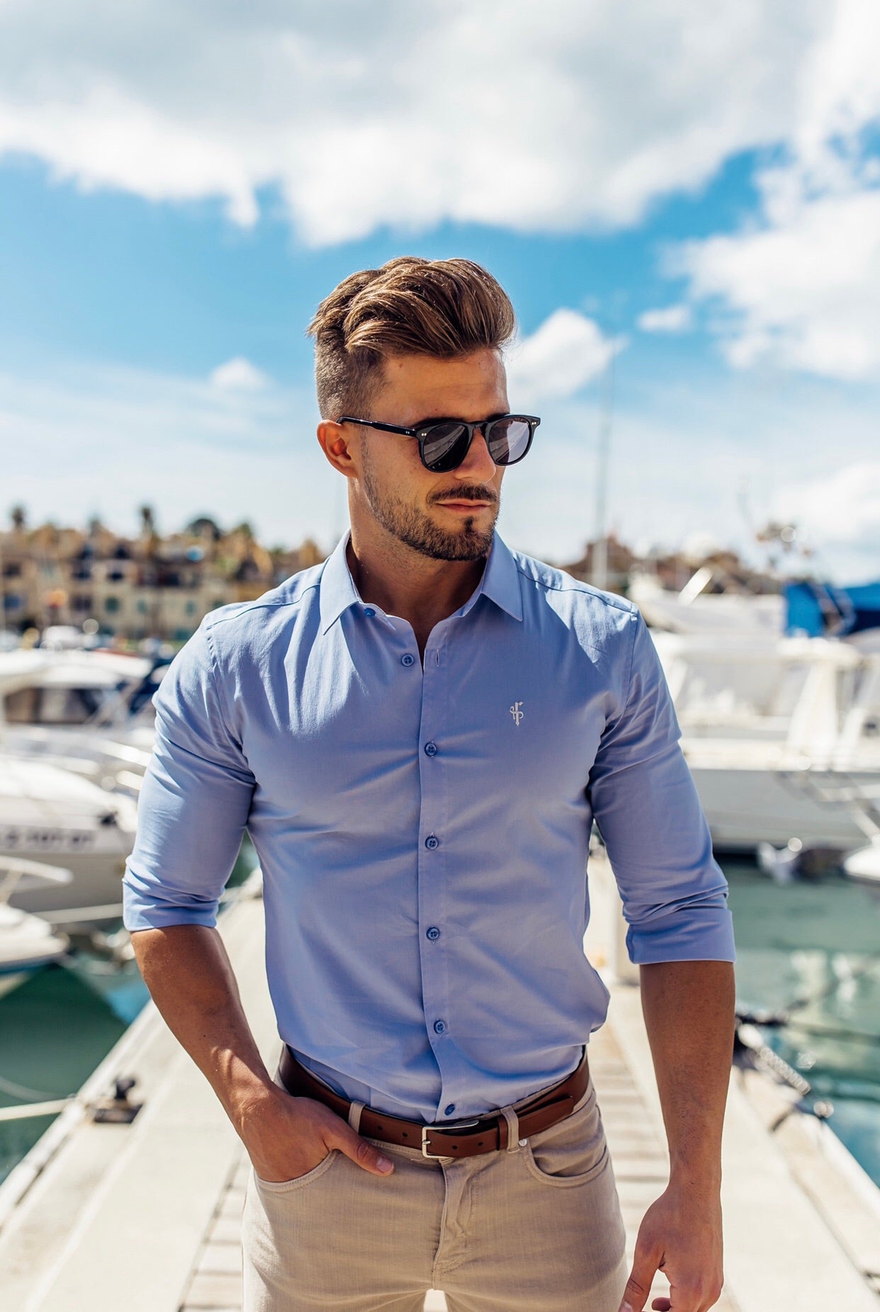 Super Slim Ultra Stretch Classic Light Blue Shirt - FS356