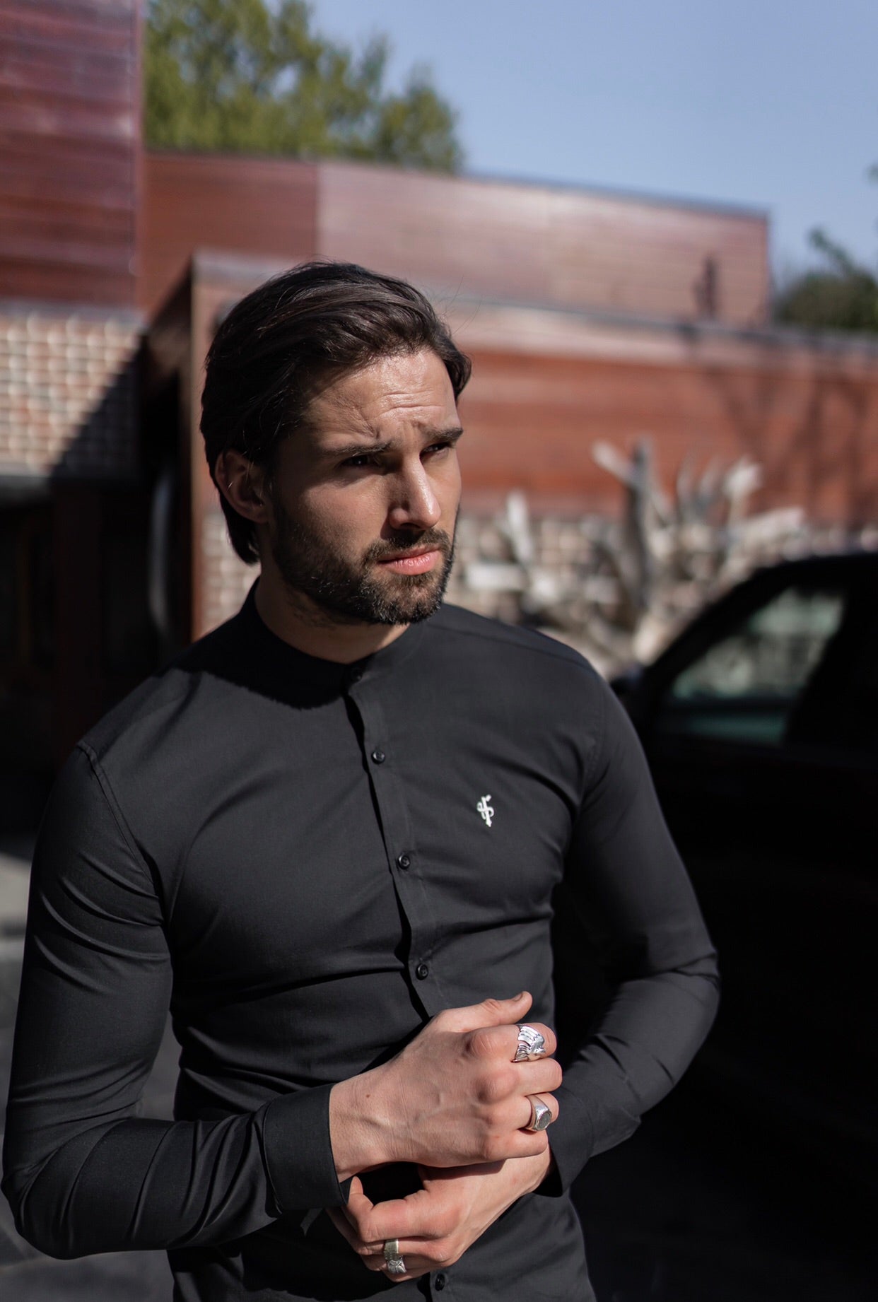 Super Slim Stretch Classic Black Grandad Collar - FS171