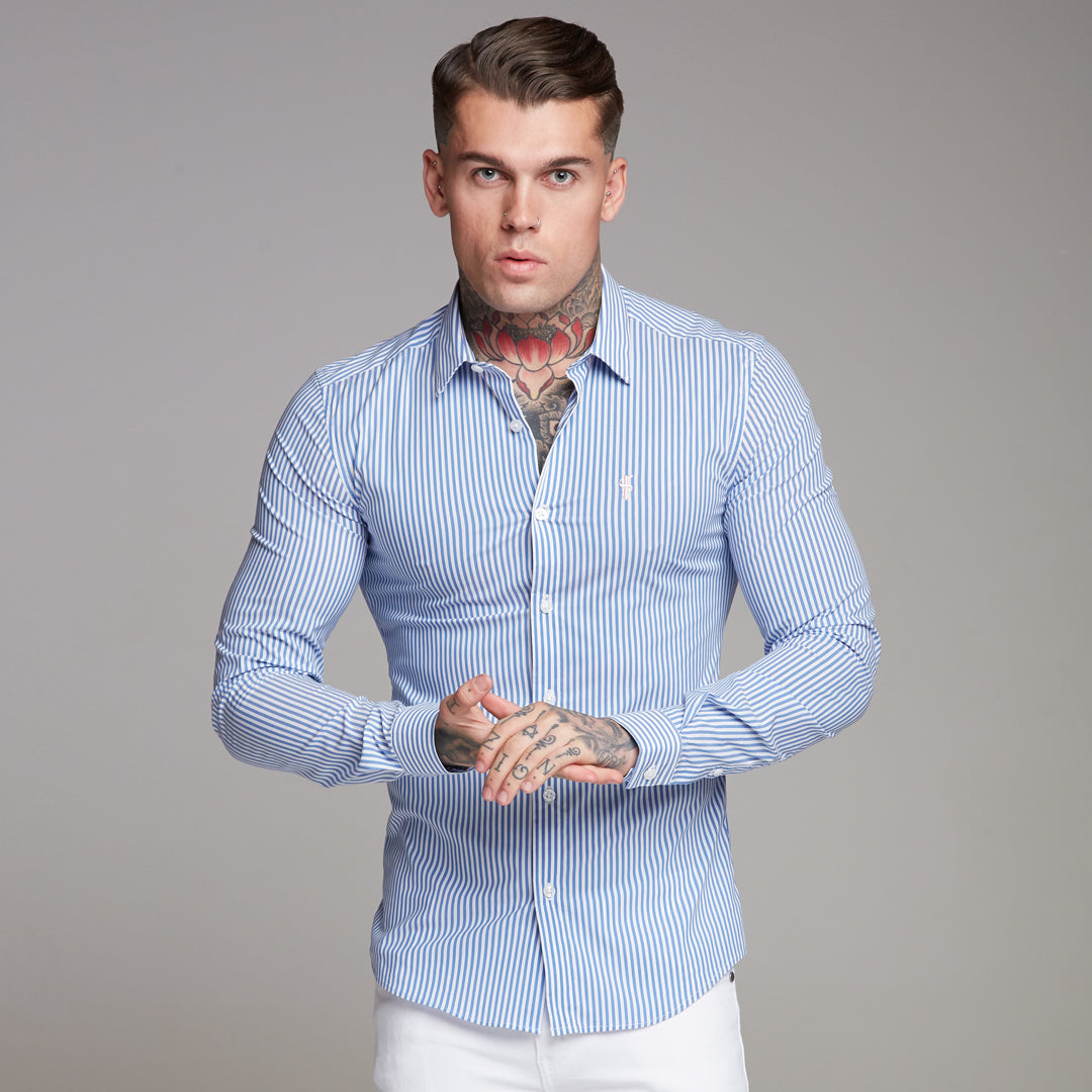 Super Slim Stretch Navy & White Stripe (Pink Emblem)  -  FS112P