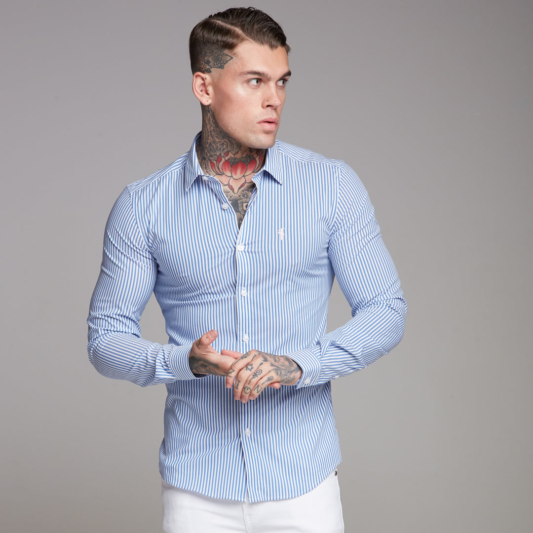 Super Slim Stretch Navy & White Stripe (Pink Emblem)  -  FS112P